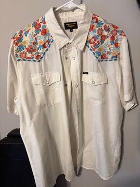 Seager Cream Western Shirt with Floral Shoulder Panels